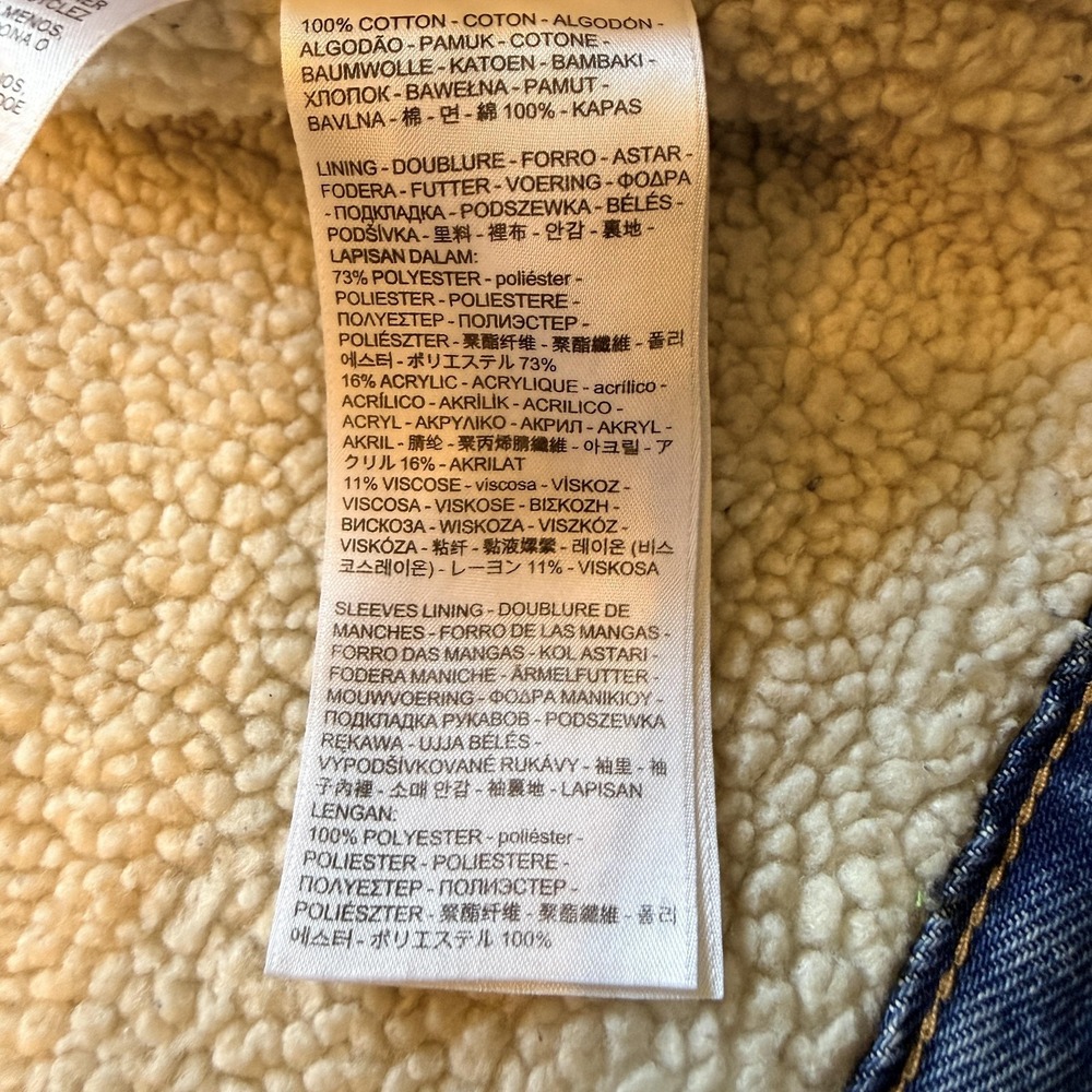 Levis Jacket Womens M Blue Jean SHERPA COLLAR Denim Trucker Button Front Warm - Picture 16 of 16